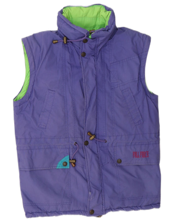 Vintage hombres con capucha reversible acolchado chaleco Reino Unido 40 gran bloque de color púrpura