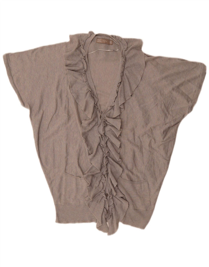 Zara Mujer Cárdigan Delantero Extragrande con Volantes UK 44 Gris Medio