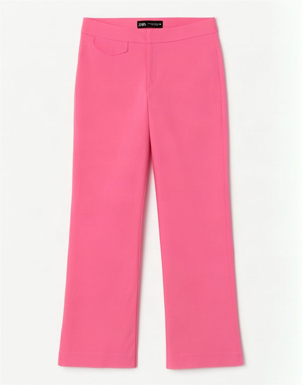 Zara Mujer Pantalón Casual Recto XS W24 L25 Algodón Rosa