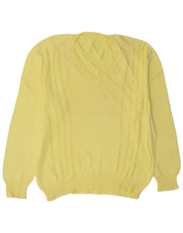 Vintage hombres V-cuello jumper suéter grande amarillo