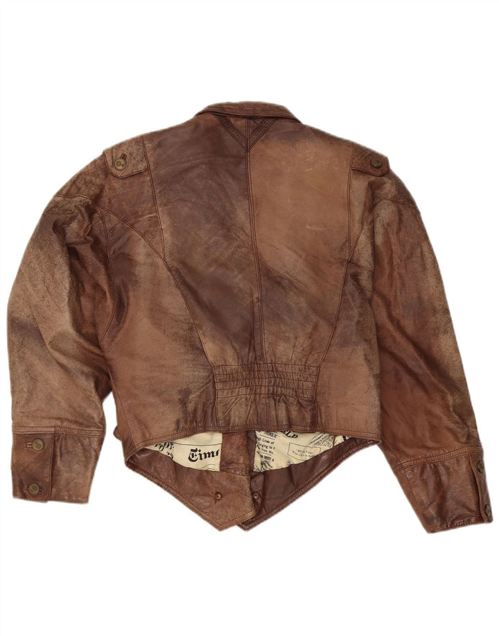 VINTAGE Chaqueta corta de gran tamaño para mujer EU 36 Cuero marrón pequeño
