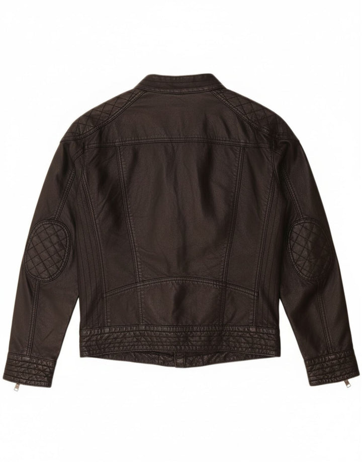 PEPE Jeans Chaqueta motera de cuero para mujer UK 44 Medium Black Leather