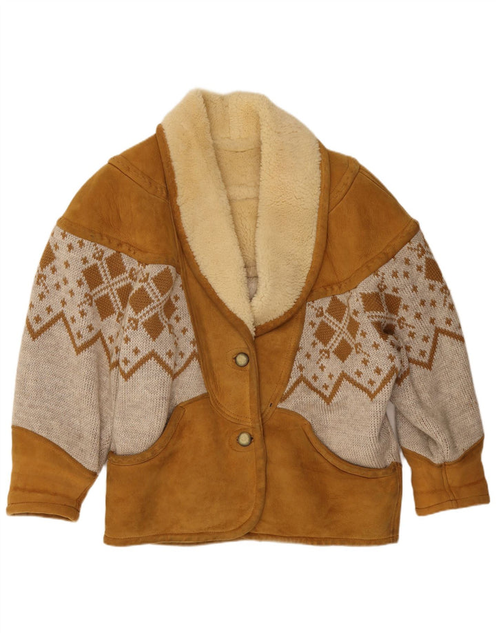 Vintage mujer chaqueta de gran tamaño EU 46 XL Beige Argyle/Diamond