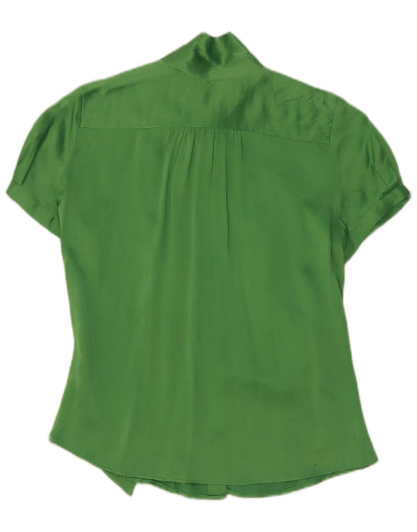 Zara Blusa Camisera De Manga Corta Con Lazo Frontal Para Mujer UK 42 Seda Verde Medio