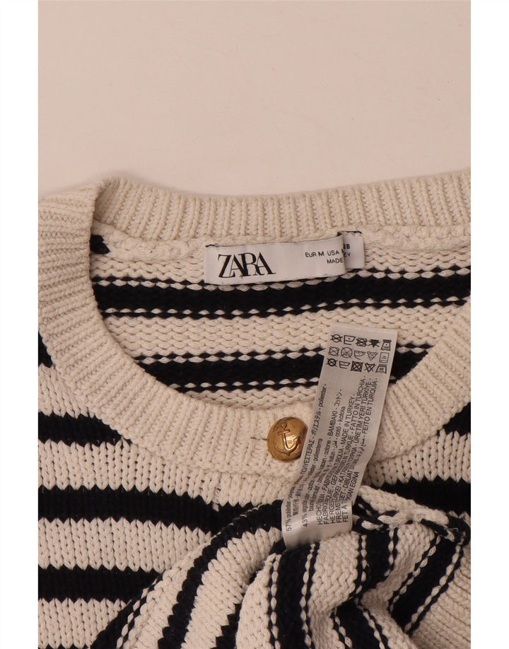 ZARA Suéter tipo cárdigan extragrande para mujer UK 44 Mediano Rayas blancas