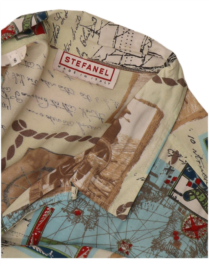 STEFANEL Camisa estampada de manga corta para hombre con patchwork multicolor pequeño