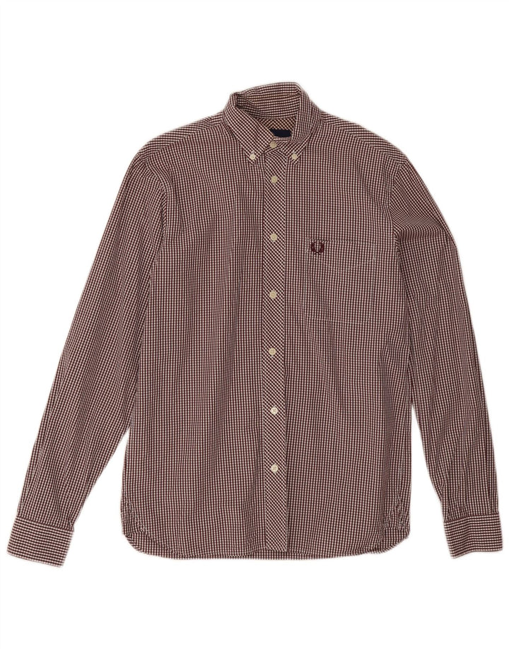 Fred Perry - Camisa para hombre pequeña de algodón a cuadros en color burdeos