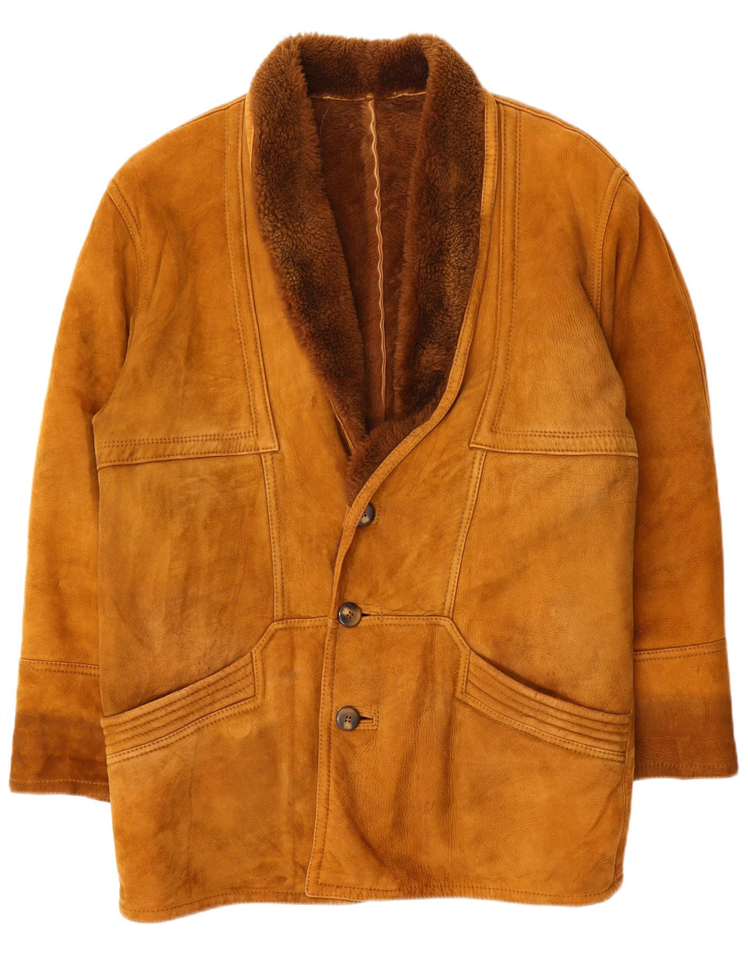 Vintage hombres shearling abrigo IT 46 pequeño marrón shearling