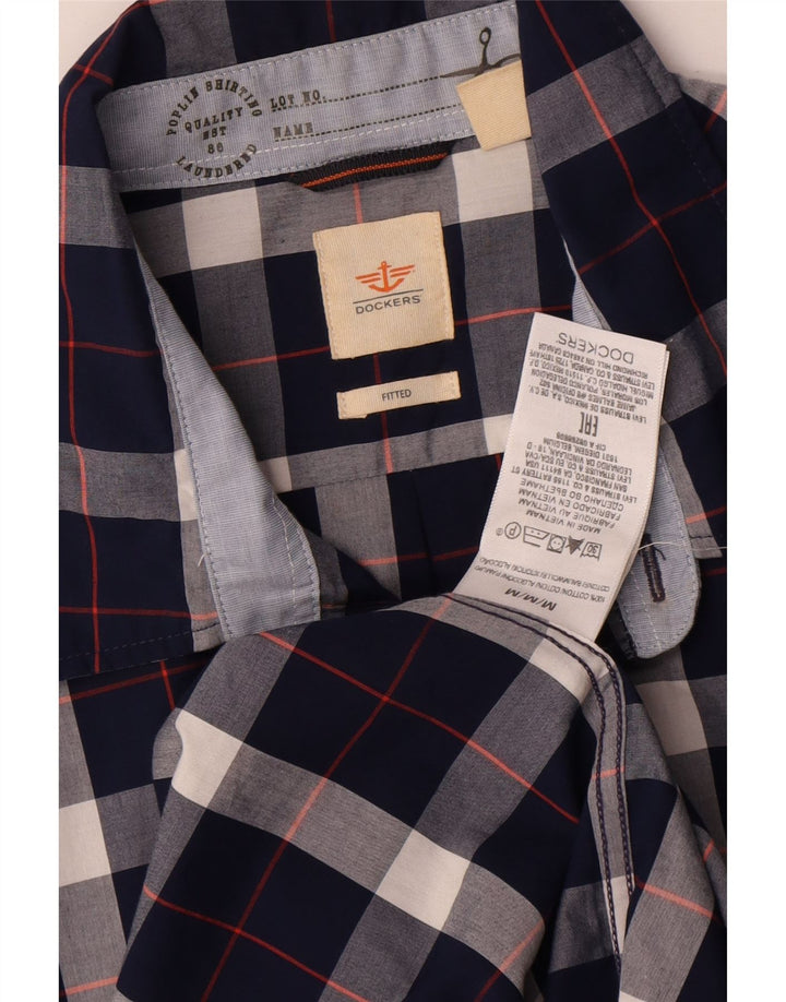 DOCKERS Camisa ajustada para hombre de algodón a cuadros azul marino medio
