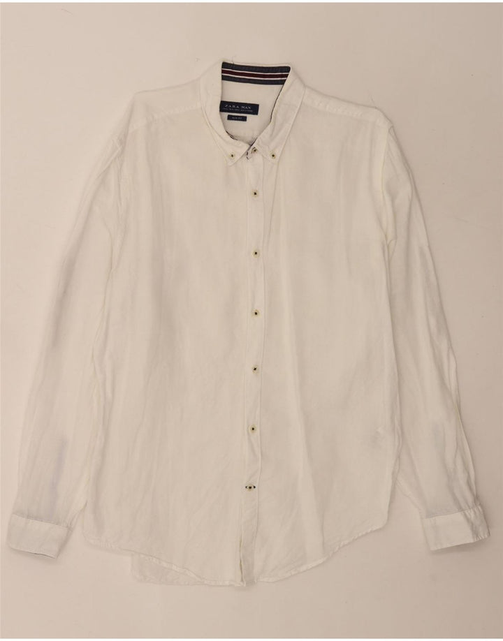 Zara Hombre Camisa Slim Fit XL Lino Blanco