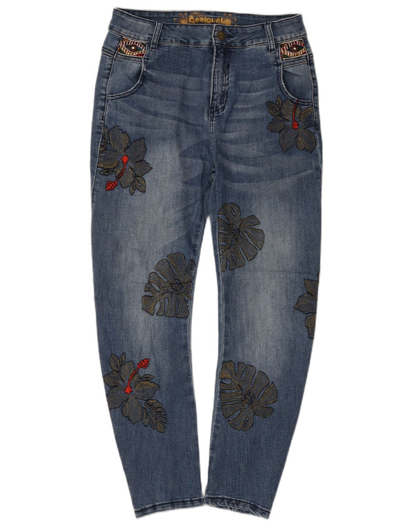 Desigual Womens Banana Slim Jeans W26 L25 Blue Floral