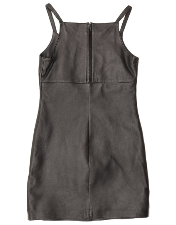 MADDOX Vestido tubo de cuero sin mangas para mujer UK 10 Small Black Leather