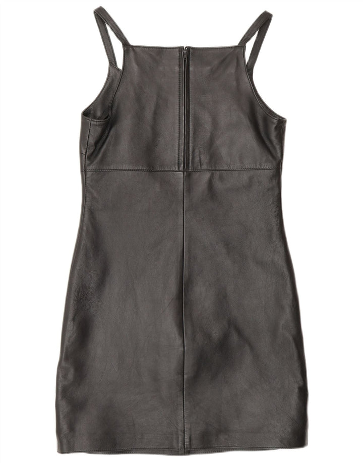 MADDOX Vestido tubo de cuero sin mangas para mujer UK 10 Small Black Leather