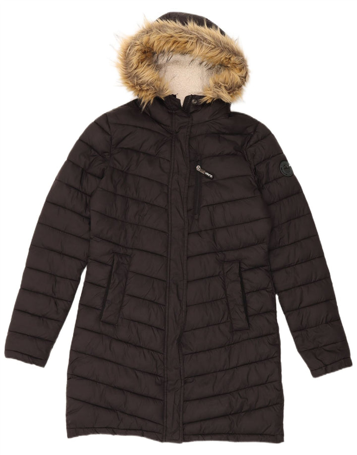Superdry Abrigo acolchado con capucha para mujer, talla 48, nailon negro mediano