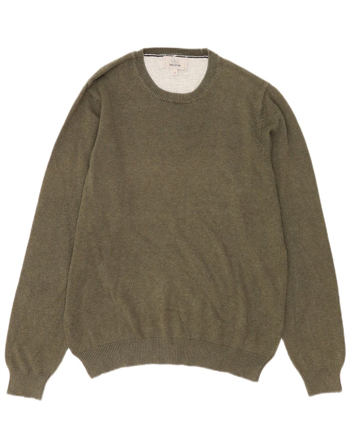 Marks & Spencer Suéter con Cuello Redondo para Hombre Pequeño Algodón Caqui