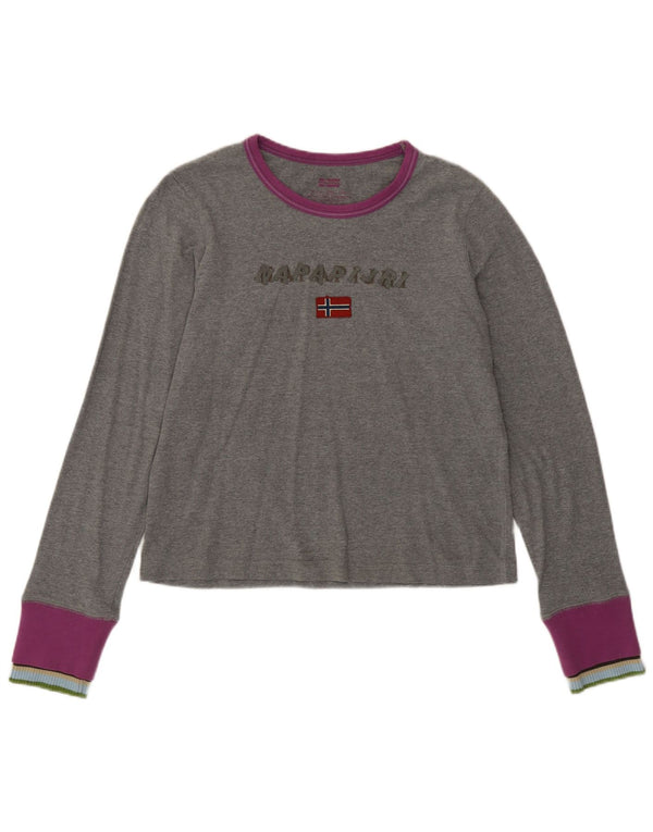 Napapijri Top corto con gráfico para mujer, manga larga, UK 44, grande, color gris