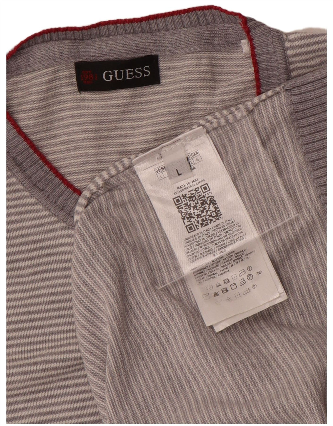 Guess Jersey De Cuello Redondo Para Hombre Jersey De Algodón A Rayas Gris Grande
