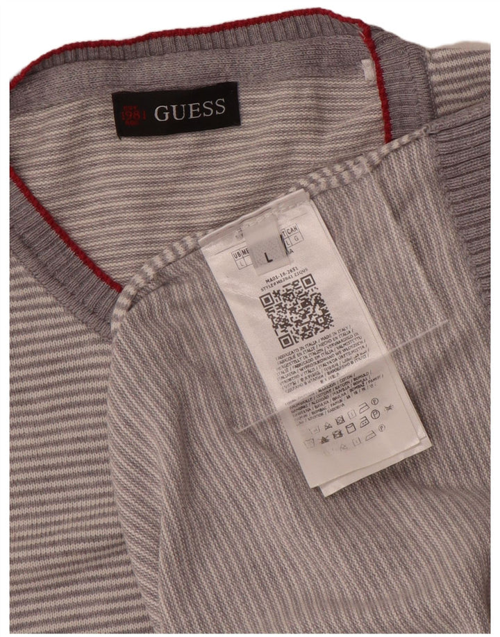 Guess Jersey De Cuello Redondo Para Hombre Jersey De Algodón A Rayas Gris Grande