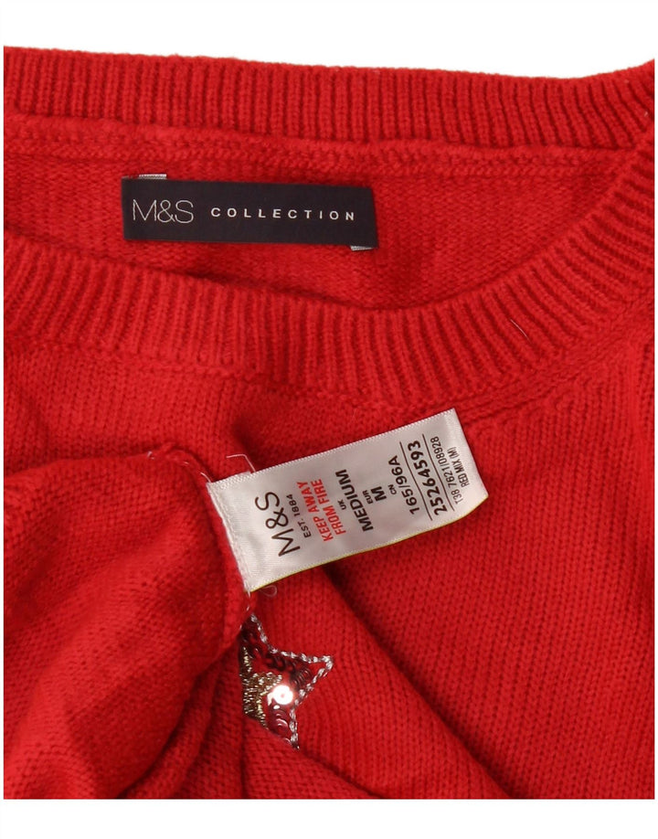 Marks & Spencer suéter gráfico con cuello redondo para mujer, talla 44, talla M, color rojo