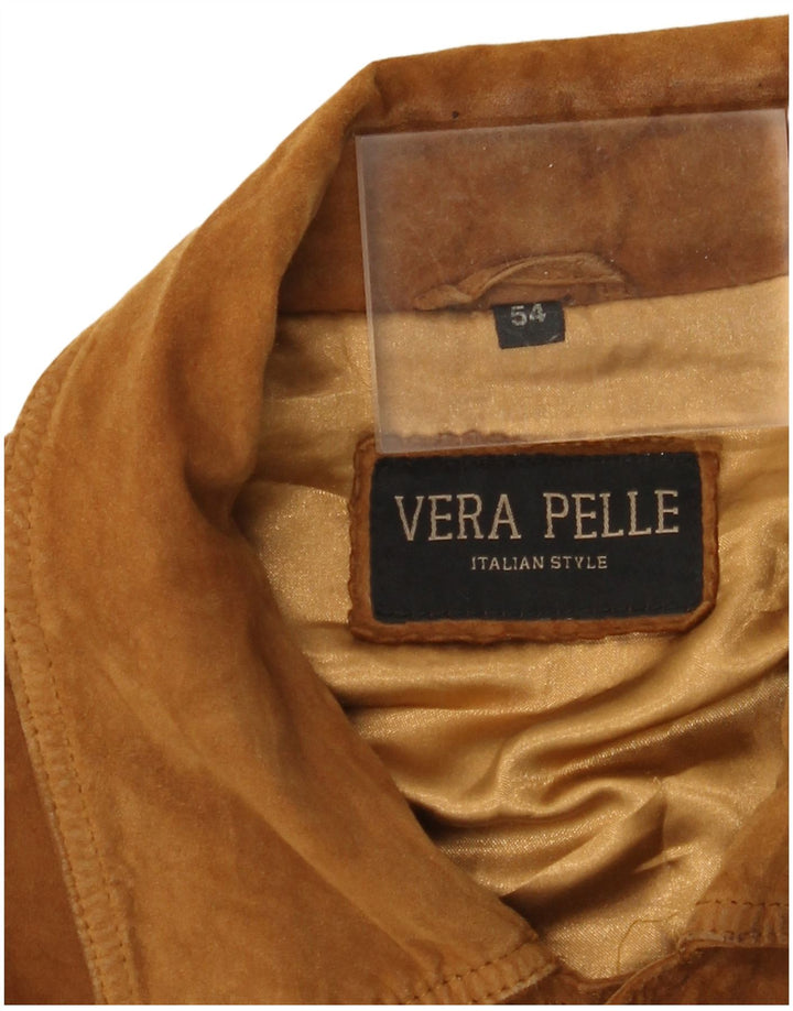 VINTAGE Chaqueta de gamuza bomber para hombre IT 54 2XL Cuero marrón