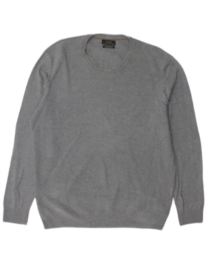 ZARA Hombre Jersey Cuello Redondo Jersey XL Gris Algodón