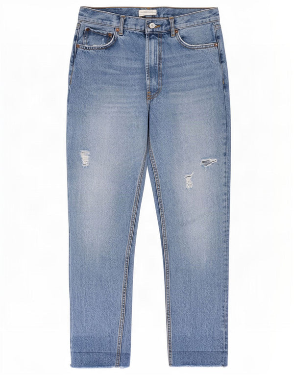 Zara Vaqueros Cónicos Desgastados para Mujer EU 36 XS W26 L27 Azul