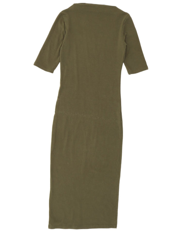 Zara Mujer Maxi Vestido UK 8 Pequeño Caqui