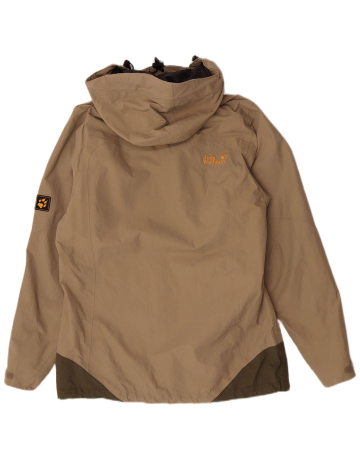 Jack Wolfskin Chaqueta impermeable con capucha para mujer UK 40/40 Medio Beige Colorblock