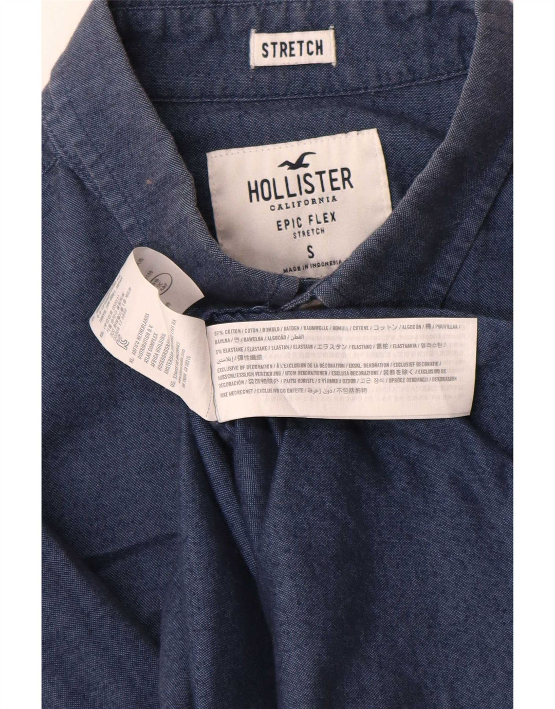 Camisa Hollister Hombre Pequeña Algodón Azul Marino