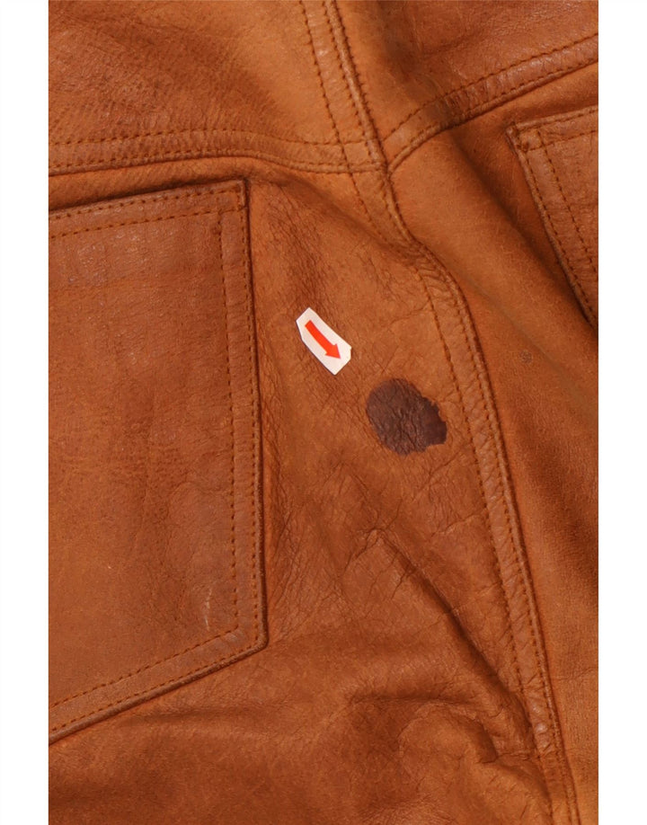 Pantalones de cuero rectos vintage para hombre W36 L33 cuero marrón