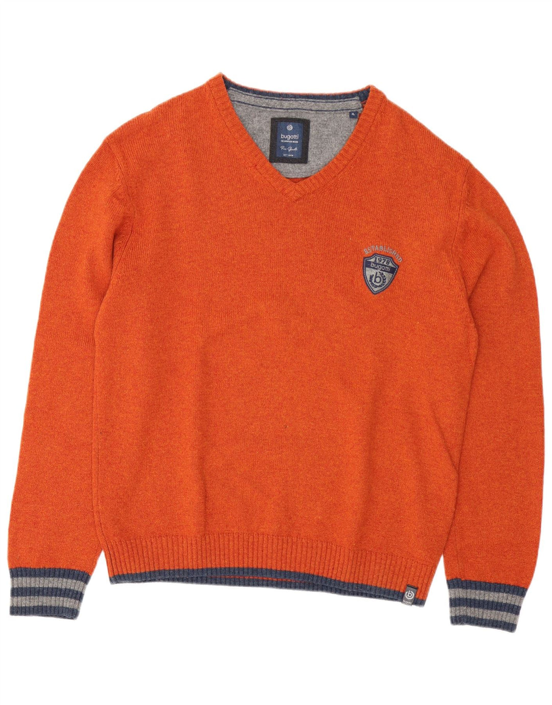 Bugatti Jersey Con Cuello En V Para Hombre XL Lana De Cordero Naranja