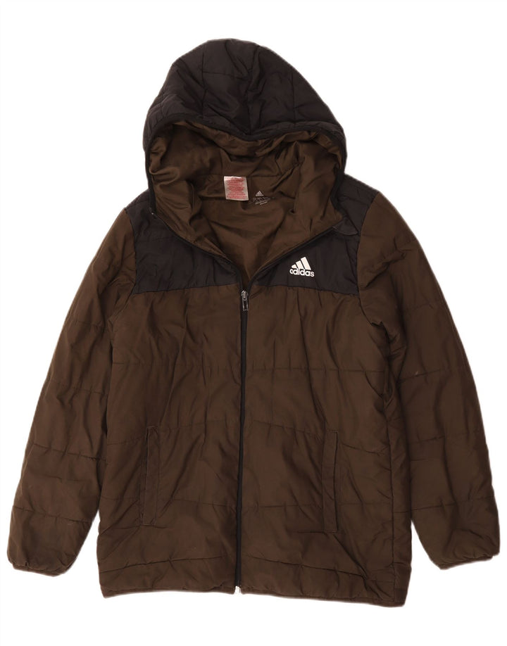 Adidas Chaqueta acolchada con capucha para niño 13-14 años Caqui Poliéster color block