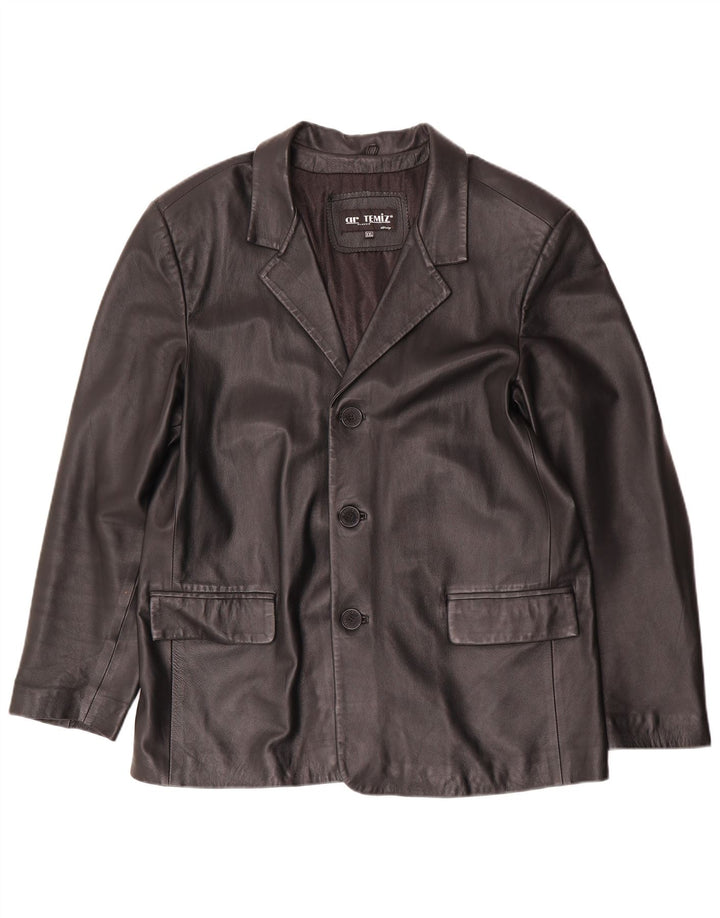 Vintage hombres 3 botones cuero Blazer chaqueta Reino Unido 44 2XL cuero negro