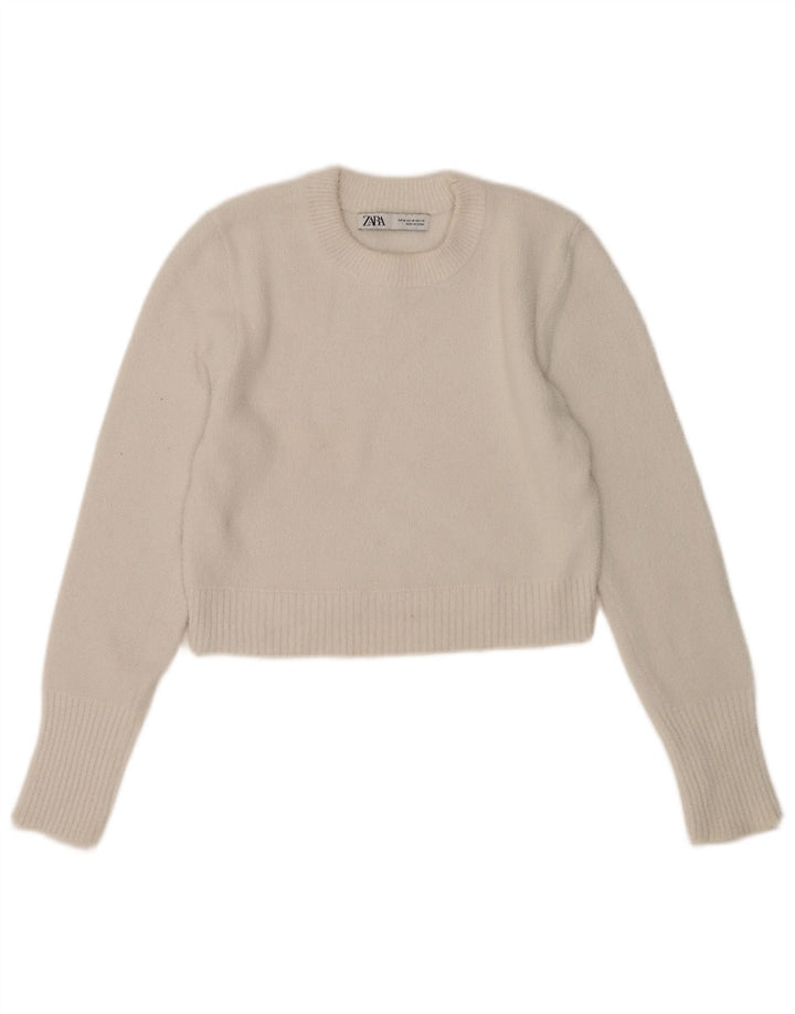 Zara - Jersey corto con cuello redondo para mujer, talla 40, talla M, color blanco