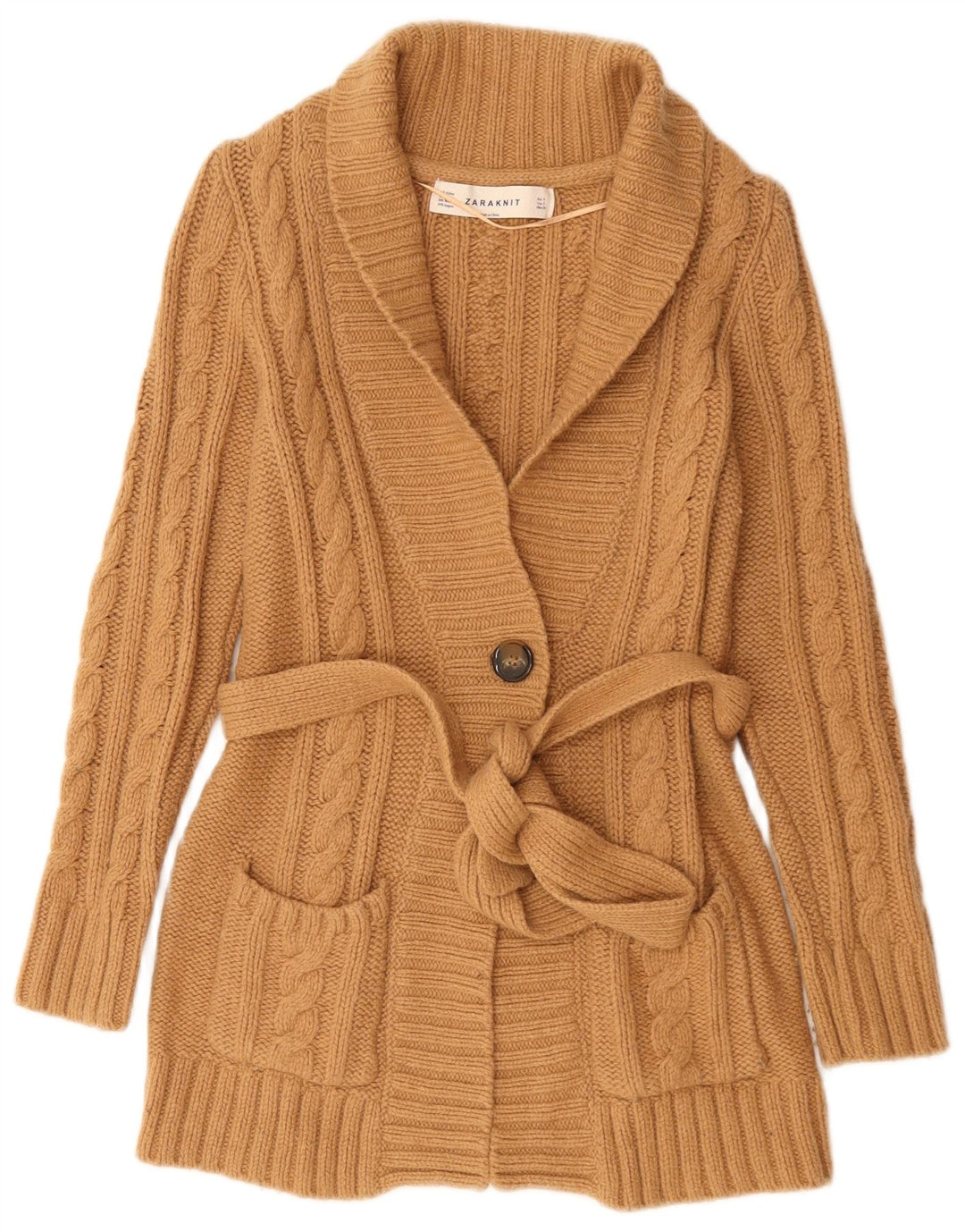 Zara Mujer Cárdigan Suéter UK 10 Small Marrón Nylon