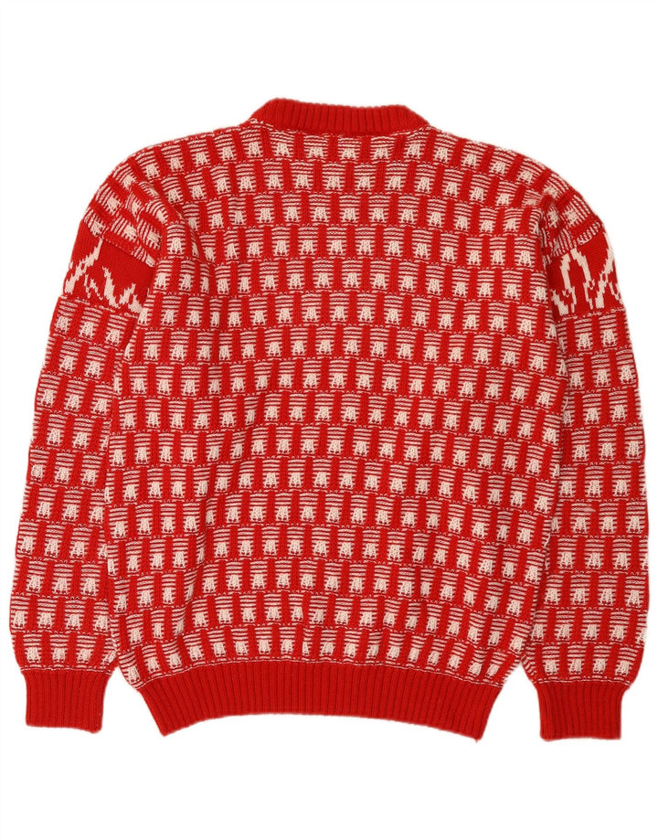 Vintage hombres cuello redondo jersey suéter medio rojo feria isla novedad