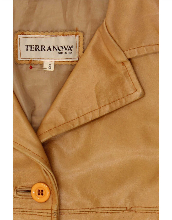 Terranova Chaqueta Blazer de Cuero con 4 Botones para Mujer UK 10 Small Beige