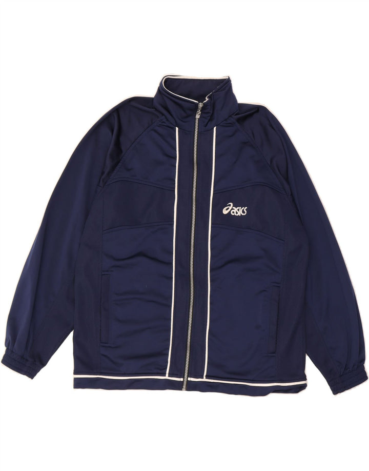 ASICS Mens Loose Fit Tracksuit Top Jacket Small Navy Blue Polyester Vintage Asics and Second-Hand Asics from Messina Hembry 