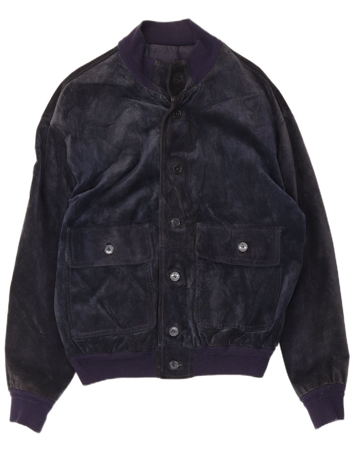 Bayside Chaqueta bomber de ante para hombre Reino Unido 40 Grande Cuero azul marino