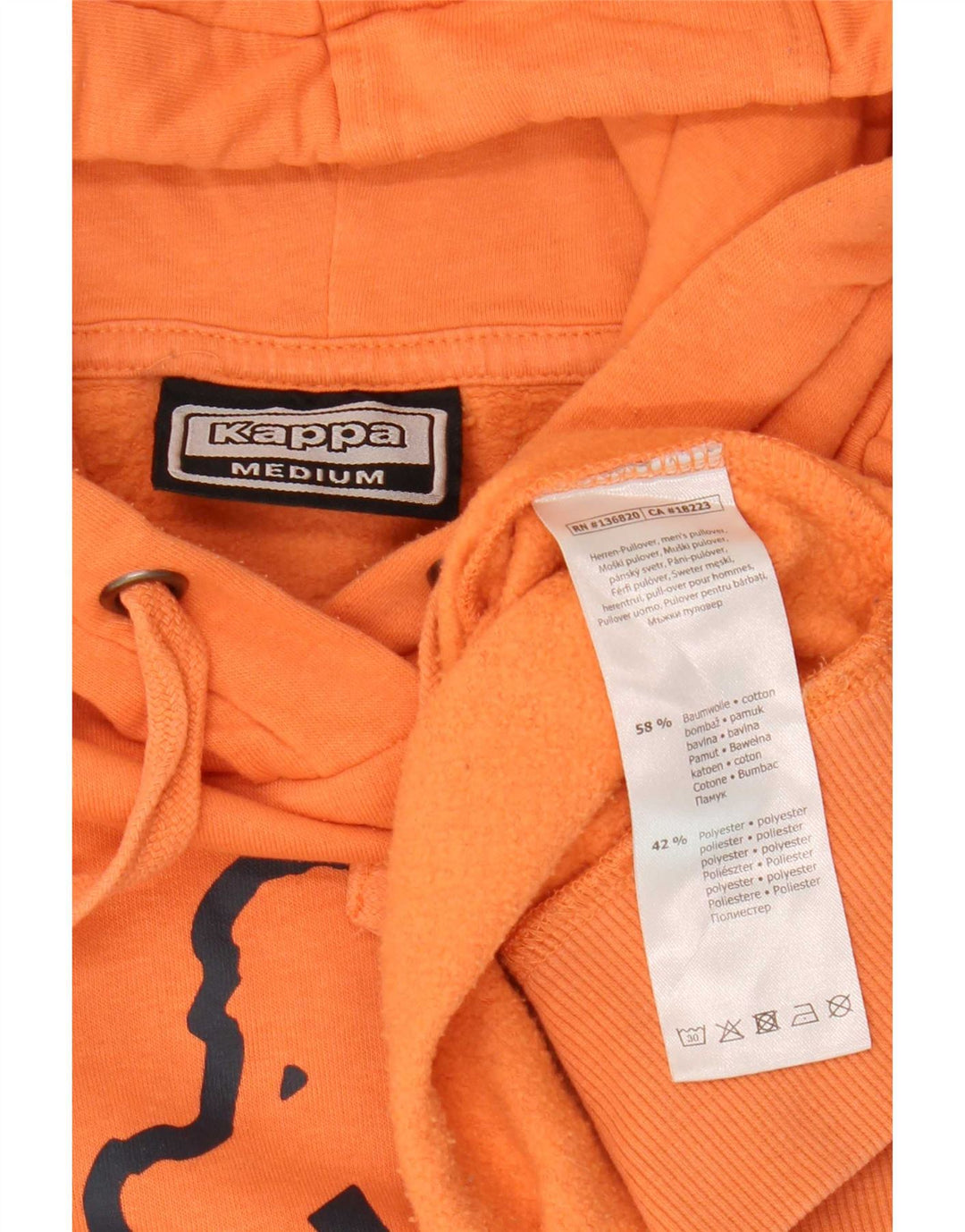 Kappa Hombre Sudadera Con Capucha Gráfica Jersey De Algodón Naranja Medio