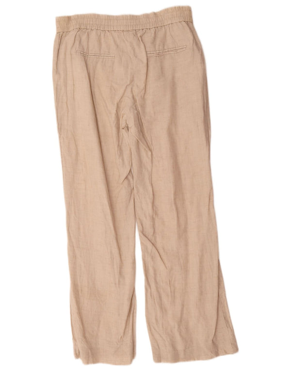 Zara Mujer Pantalones Casuales De Corte Holgado Pequeño W26 L28 Lino Beige
