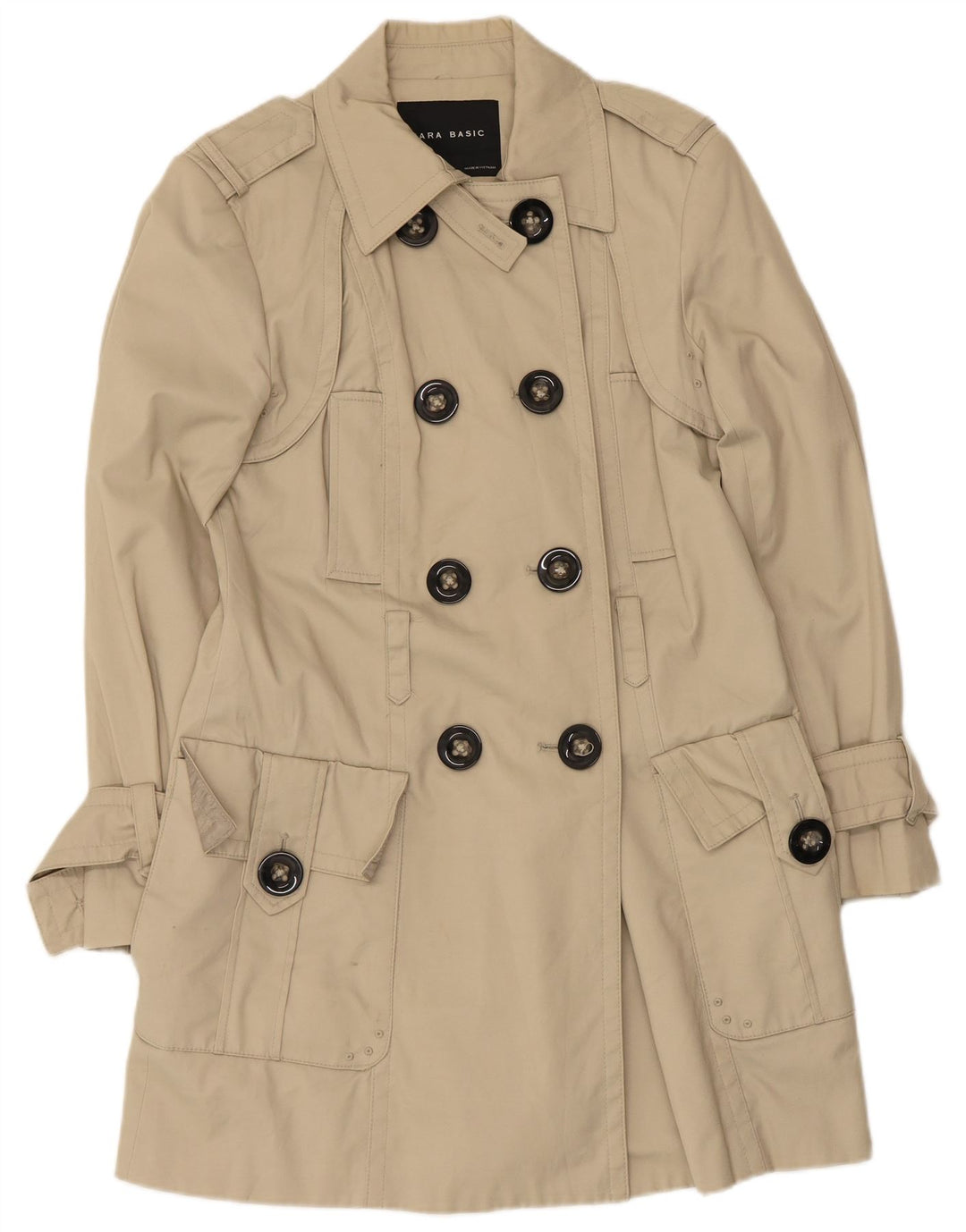 Zara Mujer Gabardina UK 44 Grande Nylon Beige