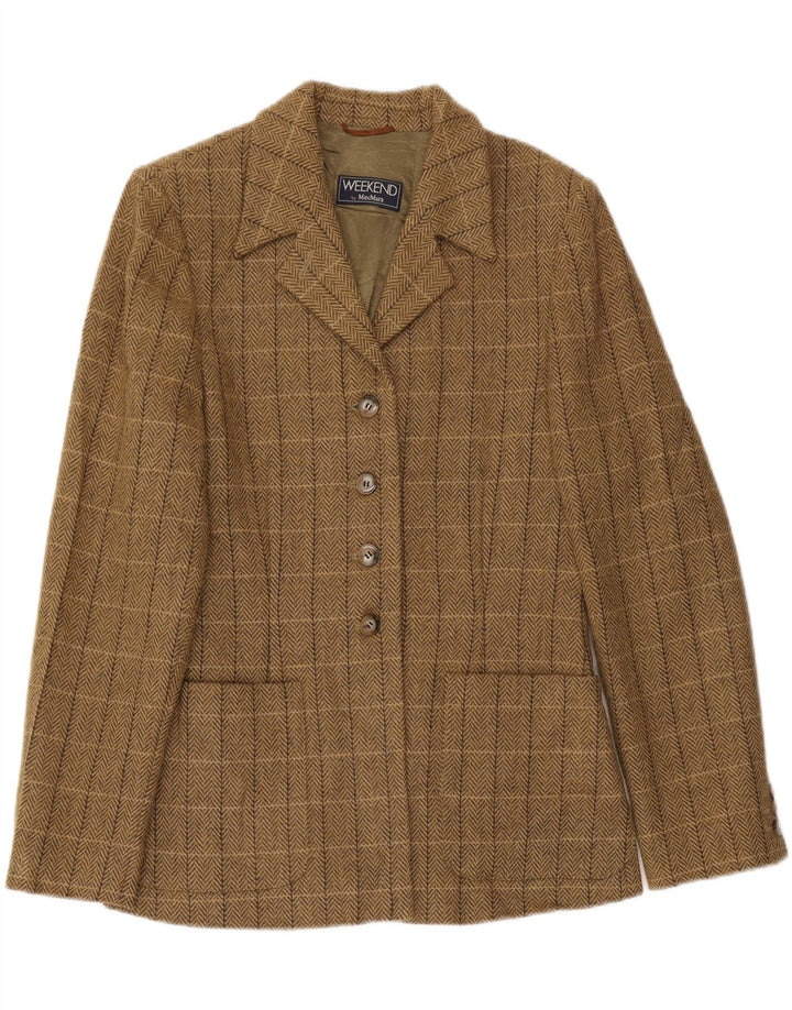 Max Mara Chaqueta de fin de semana para mujer UK 46 Large Brown Check Classic