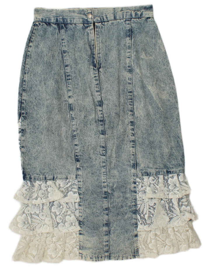 VINTAGE Falda trompeta vaquera para mujer IT 42 Mediana W26 Azul Floral