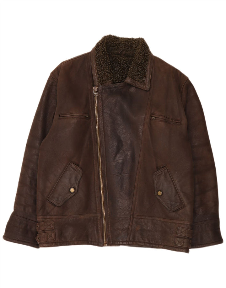 Vintage hombres Sherpa chaqueta de cuero Reino Unido 40 marrón grande