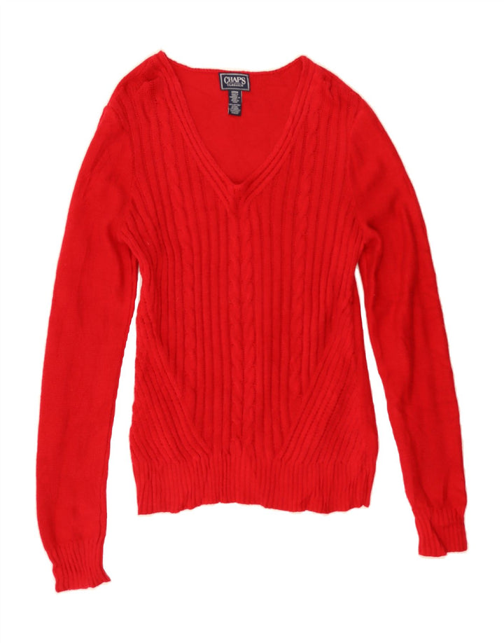 CHAPS Womens V-Neck Jumper Sweater UK 10 Small Red Cotton Vintage Chaps and Second-Hand Chaps from Messina Hembry 