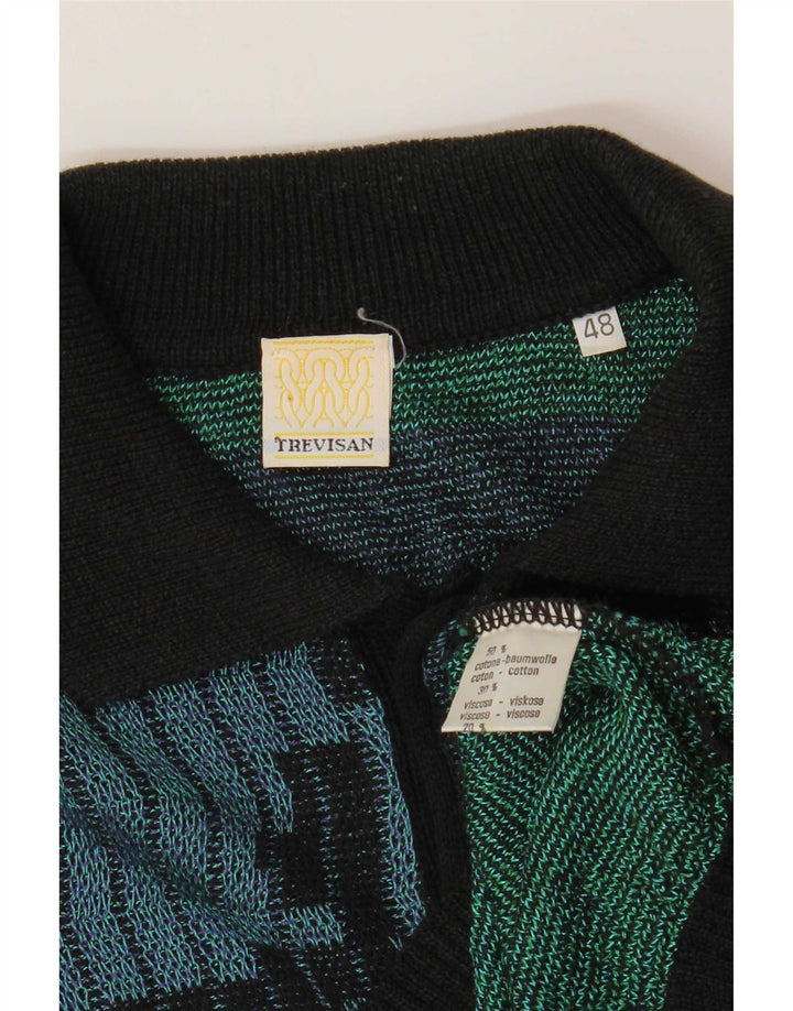 Vintage hombres patrón abstracto polo cuello jersey suéter IT 48 medio multico