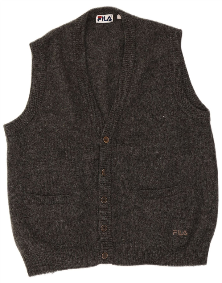 Fila Hombre Cárdigan Sin Mangas Suéter De Lana Gris Medio