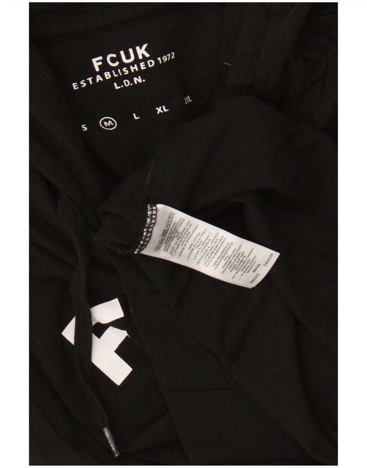 Fcuk Top gráfico con capucha para hombre Manga larga Algodón negro mediano