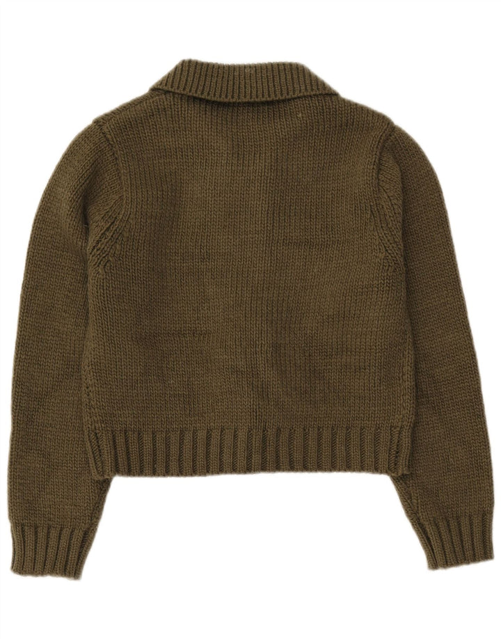 Zara Mujer Crop Cardigan Suéter UK 46 Grande Caqui Poliéster